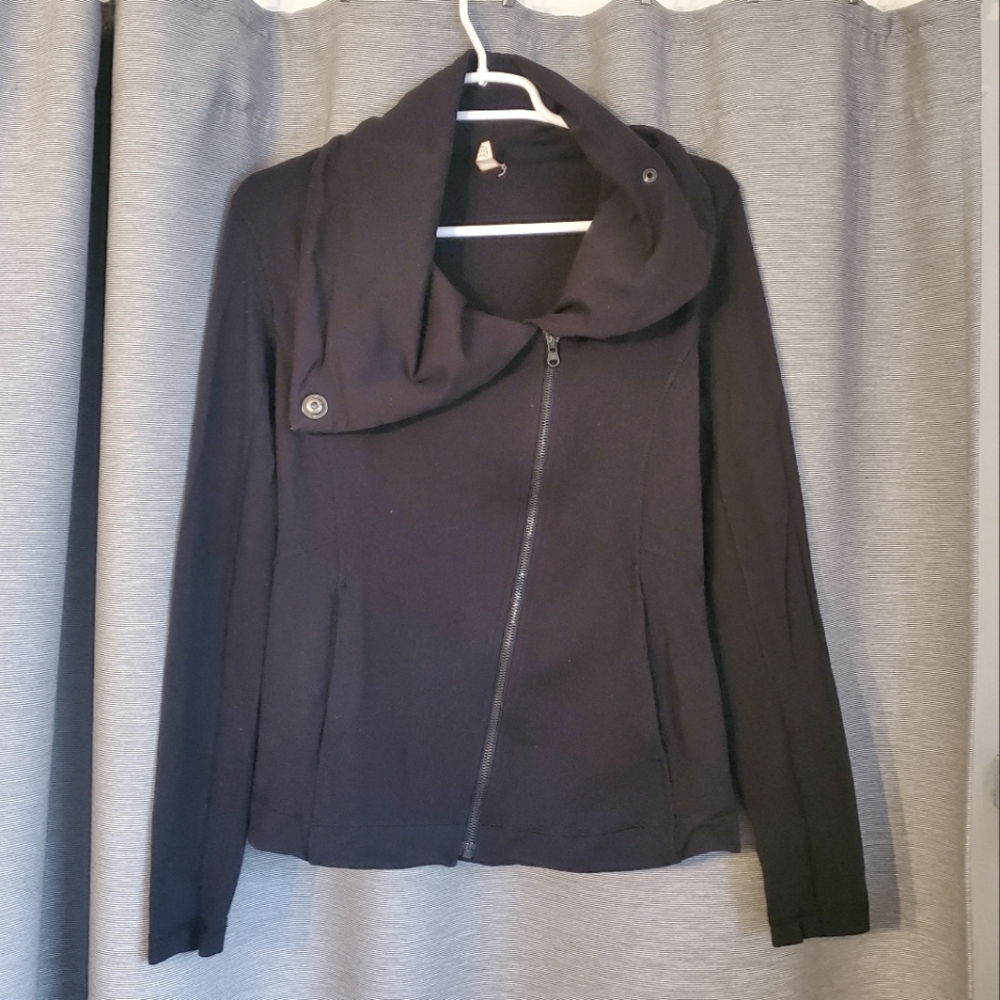 Lucy Black Asymmetric Zip Front Top, Size Small